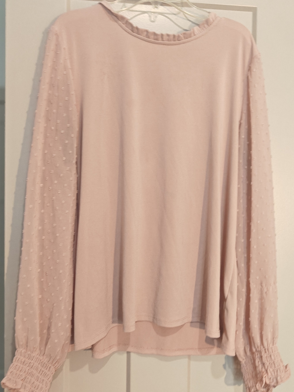 Adrianna Papell Blush Pink Long-Sleeve Ruffle Neck Top